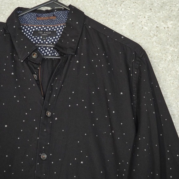 Ted Baker Shirt Mens 5 Large Black Star Print Button Up Office Preppy Casual‎ - Picture 3 of 13